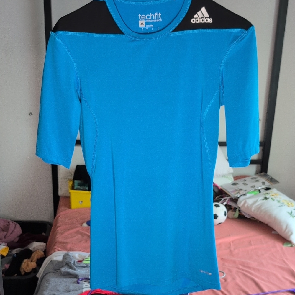 Adidas Techfit Blue And Red Shirt with Black Details